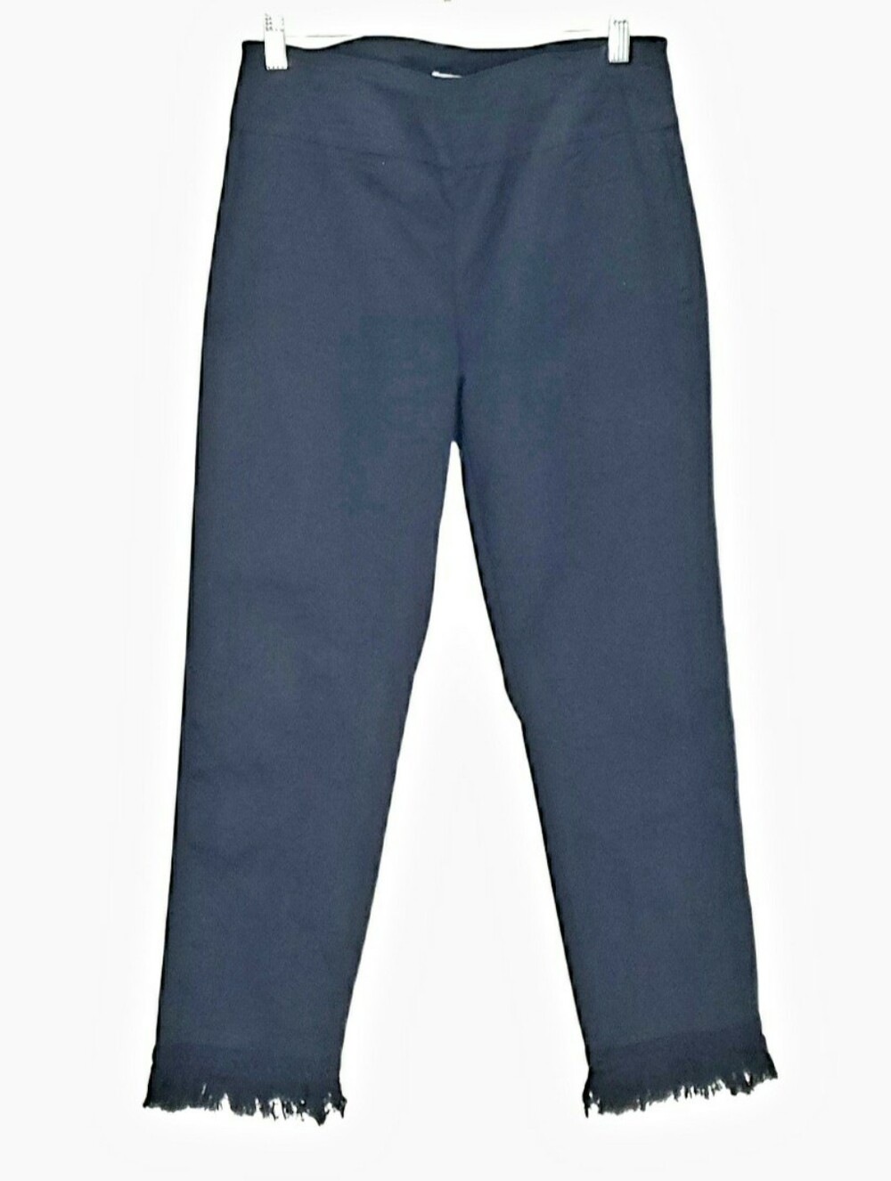 Crown & Ivy Classic Navy Pull-on Frayed Embroidered Hem Straight Pants Preppy 8